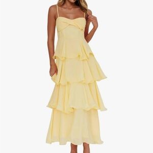Elegant Yellow Tiered Maxi Dress